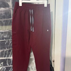 Figs Women's Maroon Scrubs with Light Gray Accents